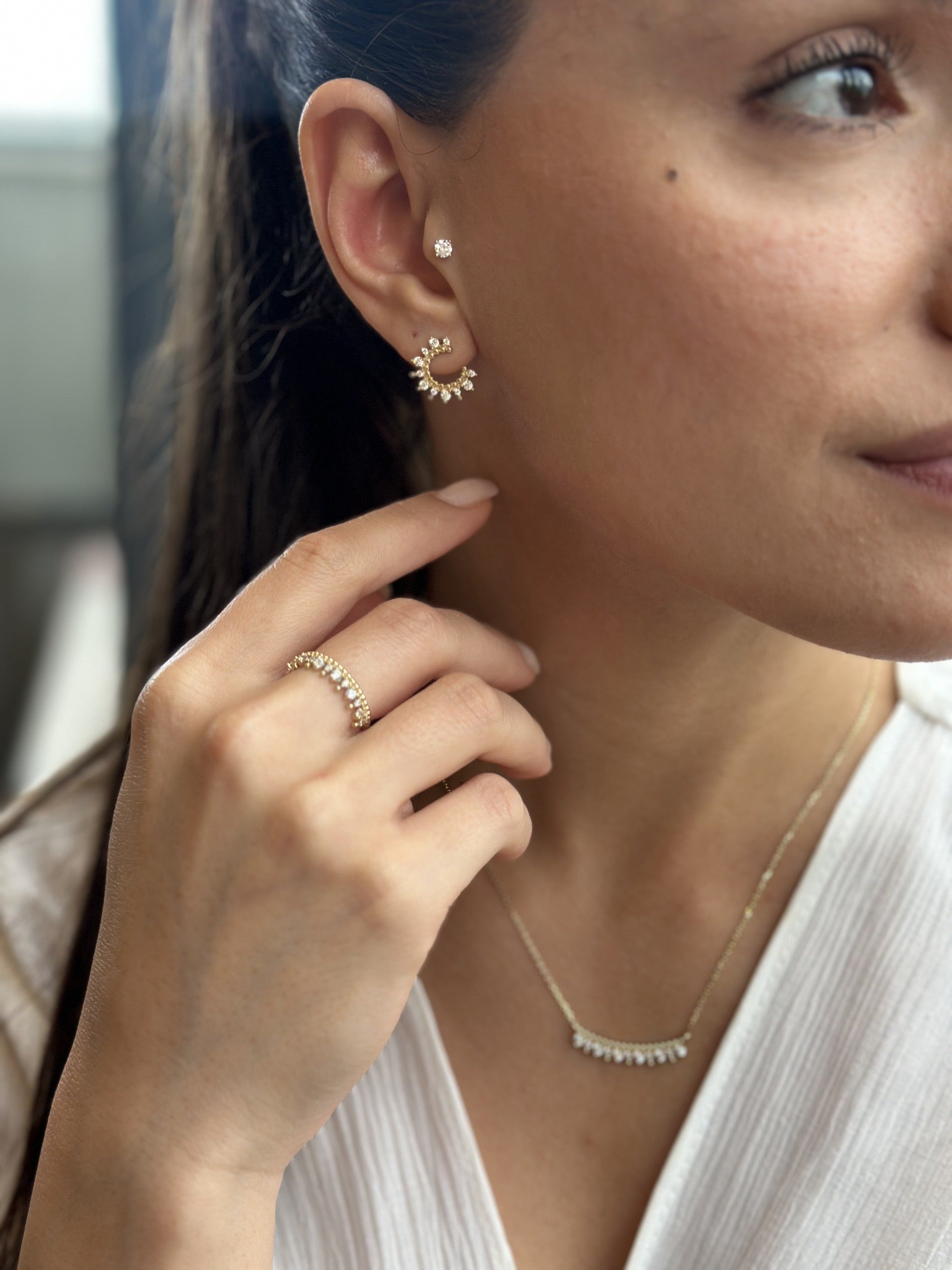 Işıltılı Ear Cuff Altın Küpe