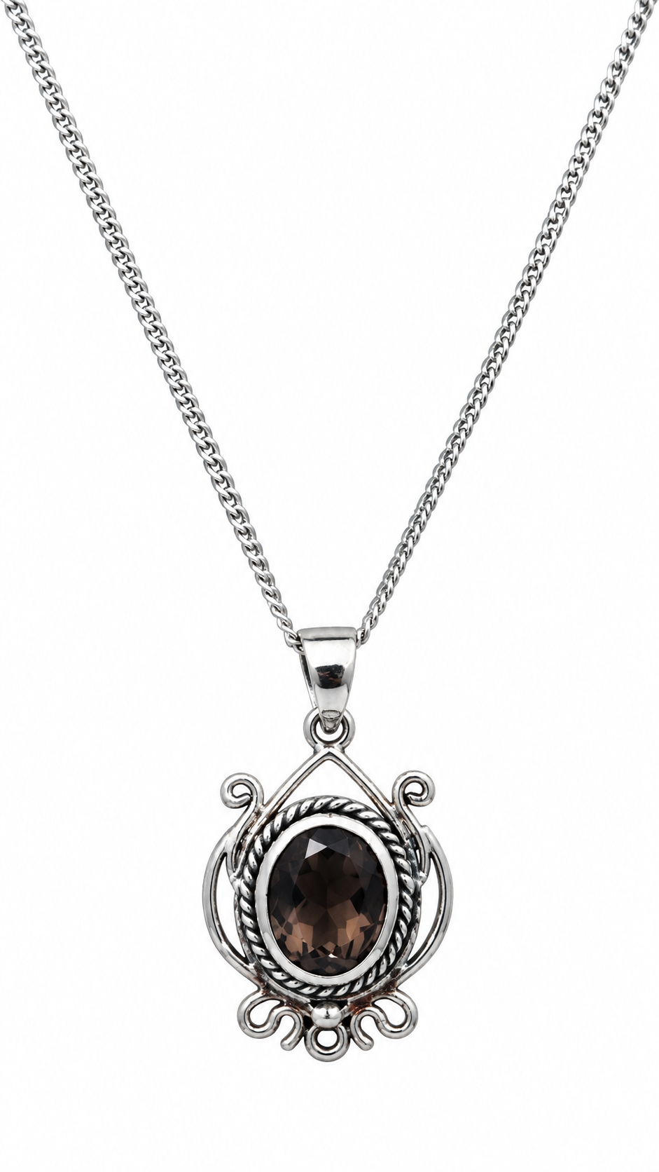 Smoky Quartz Taşlı Gümüş Kolye Ucu