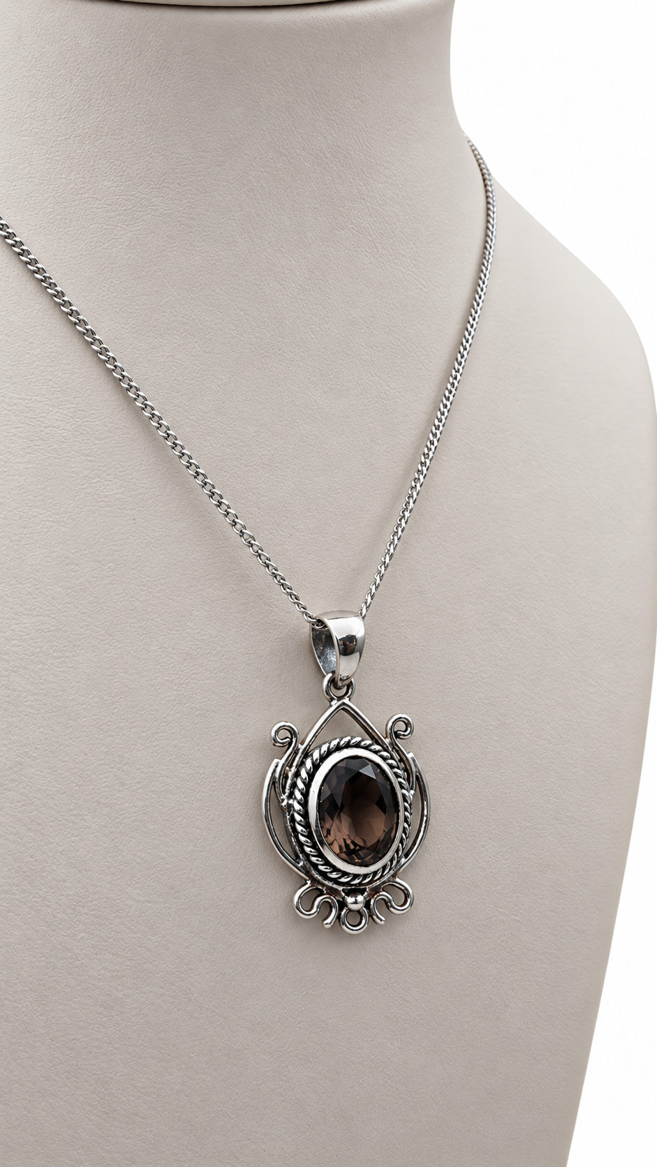 Smoky Quartz Taşlı Gümüş Kolye Ucu