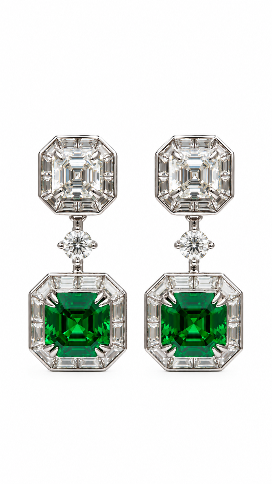 Zümrüt Renkli Art Deco Sallantılı Gümüş Küpe
