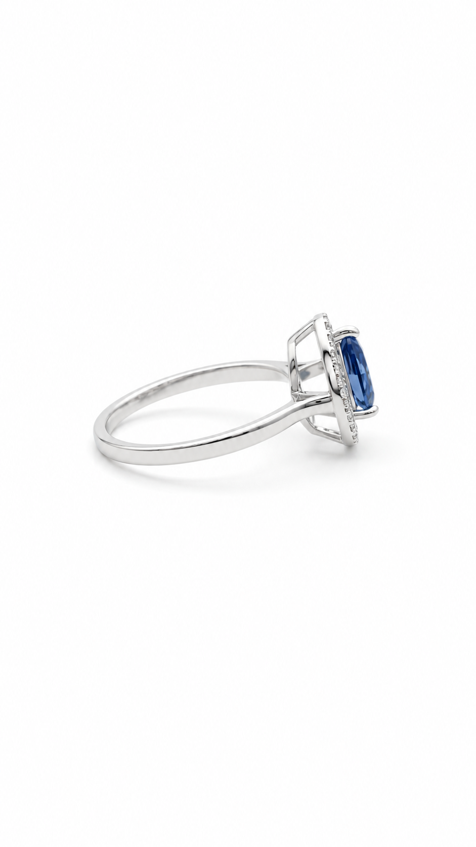 Swarovski Taşlı Safir renk Oval Kesim Gümüş Tekataş Yüzük