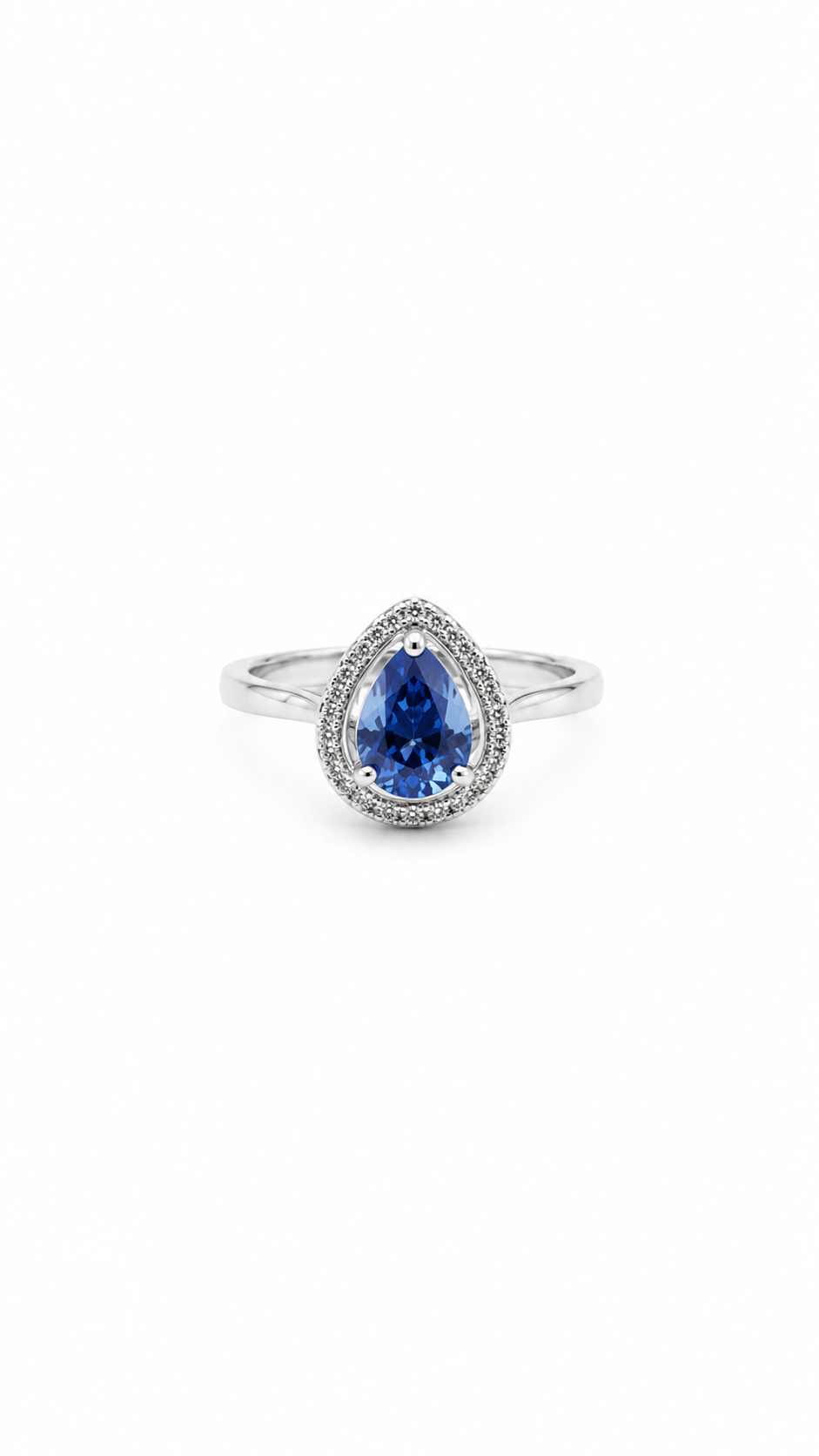 Swarovski Taşlı Safir renk Oval Kesim Gümüş Tekataş Yüzük